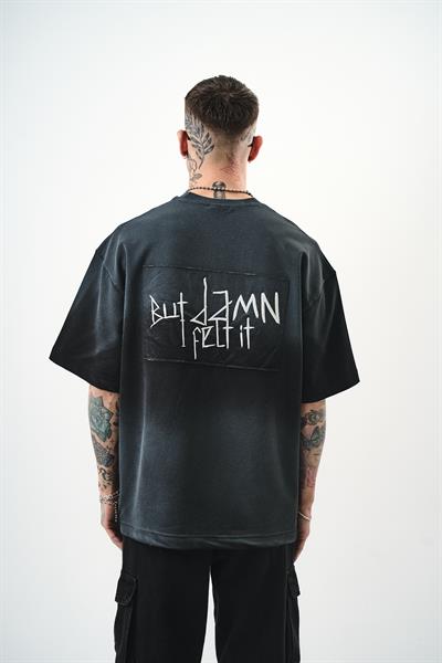 Erkek But Damn Nakışlı Oversize T-Shirt Siyah
