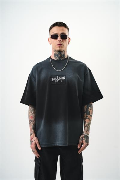 Erkek But Damn Nakışlı Oversize T-Shirt Siyah