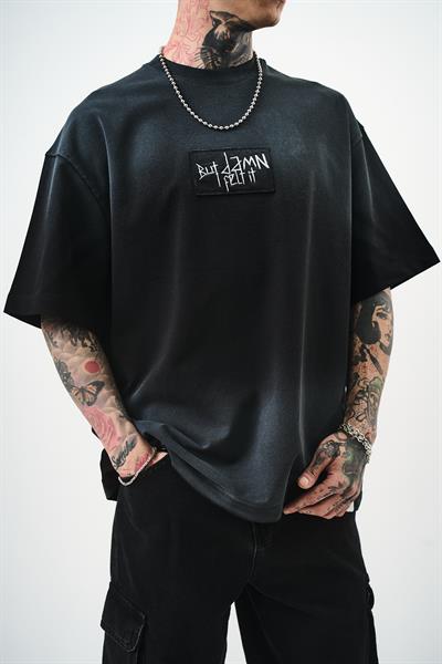 Erkek But Damn Nakışlı Oversize T-Shirt Siyah