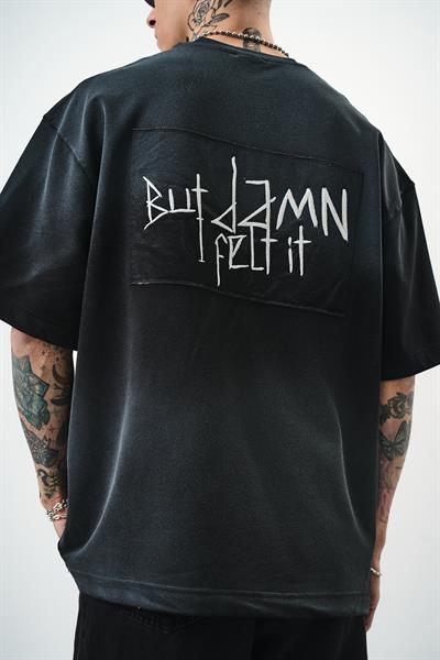 Erkek But Damn Nakışlı Oversize T-Shirt Siyah