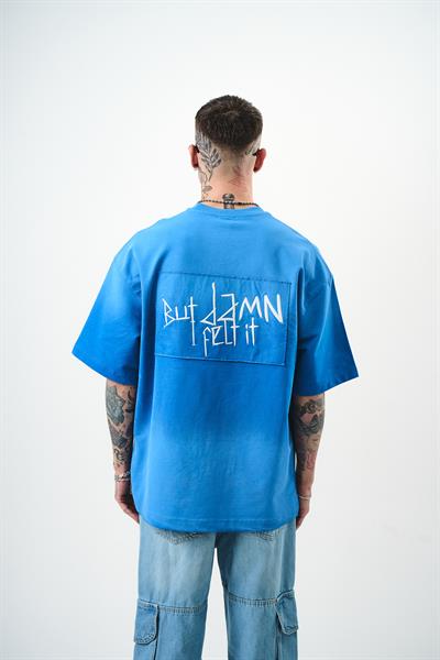 Erkek But Damn Nakışlı Oversize T-Shirt Mavi