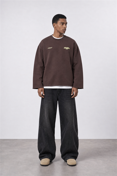 Erkek Cake Baskılı Pis Dikiş Detaylı Oversize Sweatshirt Kahve
