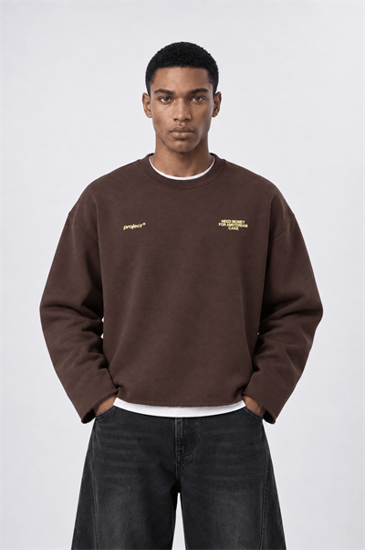 Erkek Cake Baskılı Pis Dikiş Detaylı Oversize Sweatshirt Kahve