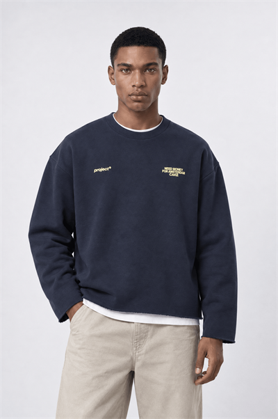 Erkek Cake Baskılı Pis Dikiş Detaylı Oversize Sweatshirt Lacivert