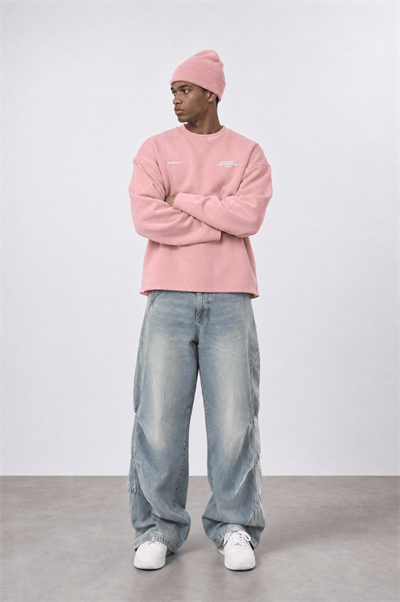 Erkek Cake Baskılı Pis Dikiş Detaylı Oversize Sweatshirt Pembe