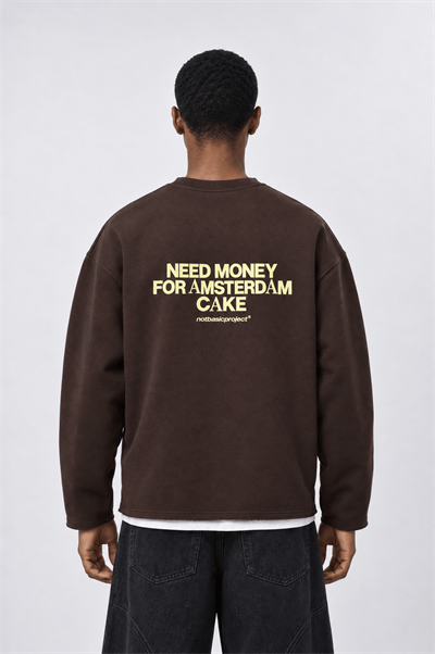 Erkek Cake Baskılı Pis Dikiş Detaylı Oversize Sweatshirt Kahve