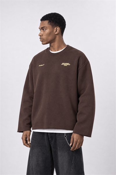 Erkek Cake Baskılı Pis Dikiş Detaylı Oversize Sweatshirt Kahve