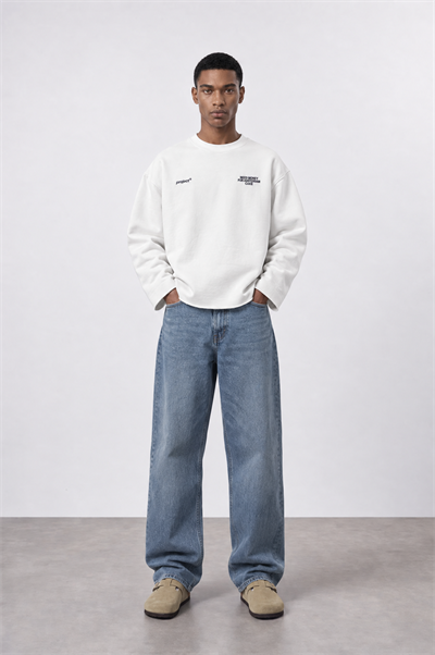 Erkek Cake Baskılı Pis Dikiş Detaylı Oversize Sweatshirt Ekru