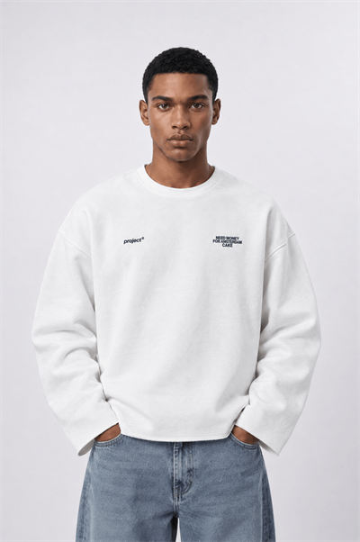 Erkek Cake Baskılı Pis Dikiş Detaylı Oversize Sweatshirt Ekru