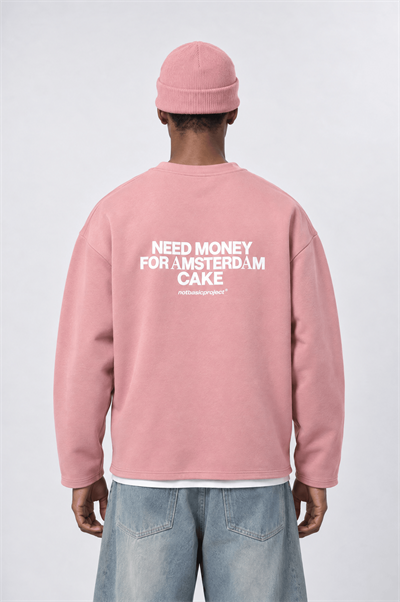 Erkek Cake Baskılı Pis Dikiş Detaylı Oversize Sweatshirt Pembe