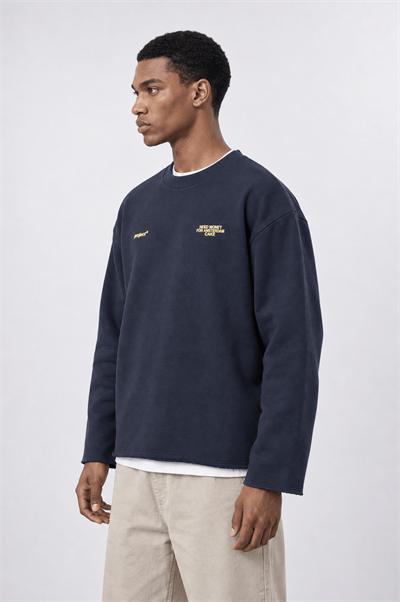 Erkek Cake Baskılı Pis Dikiş Detaylı Oversize Sweatshirt Lacivert