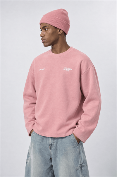 Erkek Cake Baskılı Pis Dikiş Detaylı Oversize Sweatshirt Pembe