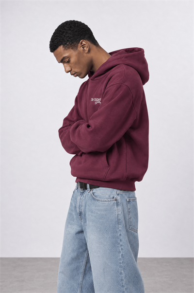 Erkek Carpet Patch Detaylı Oversize Hoodie Bordo