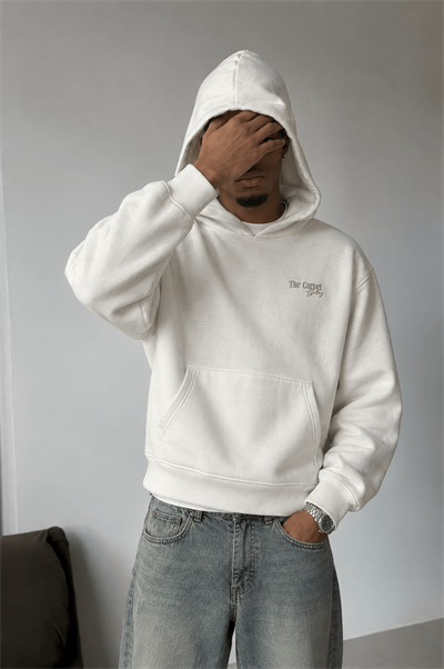 Erkek Carpet Patch Detaylı Oversize Hoodie Ekru