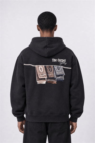 Erkek Carpet Patch Detaylı Oversize Hoodie Siyah
