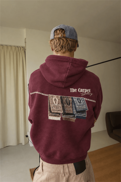 Erkek Carpet Patch Detaylı Oversize Hoodie Bordo