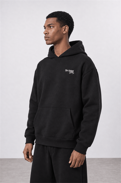Erkek Carpet Patch Detaylı Oversize Hoodie Siyah