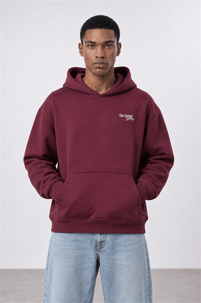 Erkek Carpet Patch Detaylı Oversize Hoodie Bordo