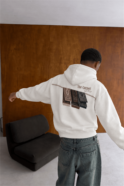 Erkek Carpet Patch Detaylı Oversize Hoodie Ekru