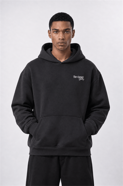 Erkek Carpet Patch Detaylı Oversize Hoodie Siyah