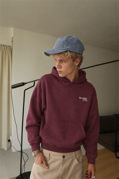 Erkek Carpet Patch Detaylı Oversize Hoodie Bordo