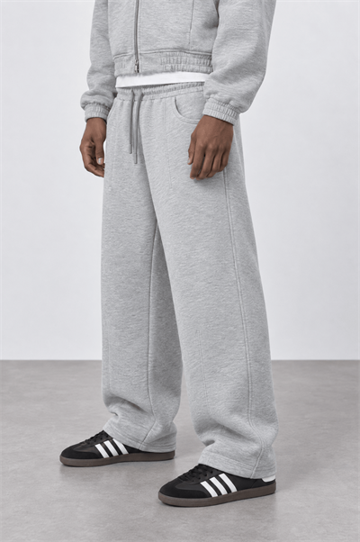 Erkek Cep Detaylı Panda Baggy Eşofman Altı Gri Melanj