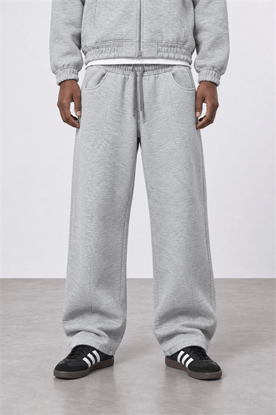 Erkek Cep Detaylı Panda Baggy Eşofman Altı Gri Melanj