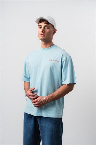 Erkek Cort Baskılı Oversize T-Shirt Bebe Mavi