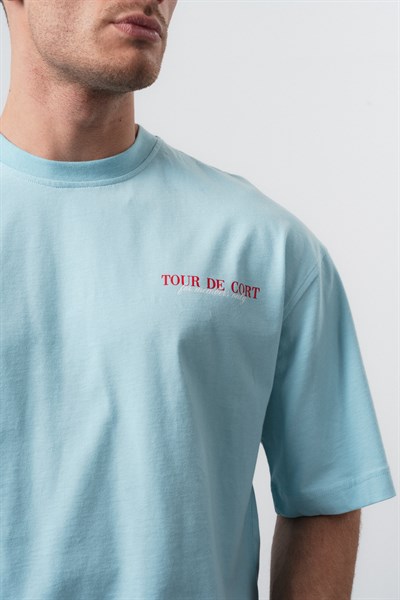 Erkek Cort Baskılı Oversize T-Shirt Bebe Mavi