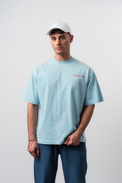Erkek Cort Baskılı Oversize T-Shirt Bebe Mavi