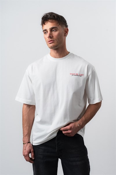 Erkek Cort Baskılı Oversize T-Shirt Ekru