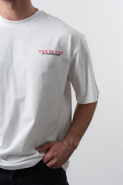 Erkek Cort Baskılı Oversize T-Shirt Ekru