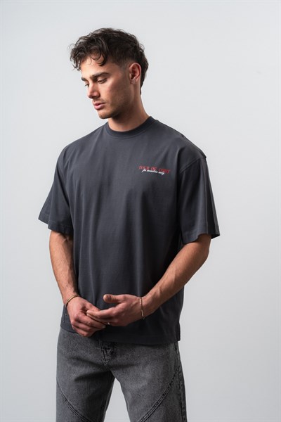 Erkek Cort Baskılı Oversize T-Shirt Füme