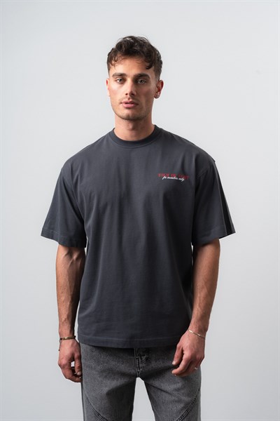 Erkek Cort Baskılı Oversize T-Shirt Füme