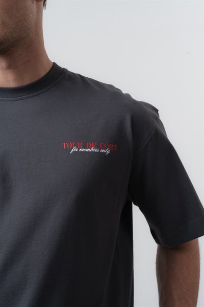 Erkek Cort Baskılı Oversize T-Shirt Füme