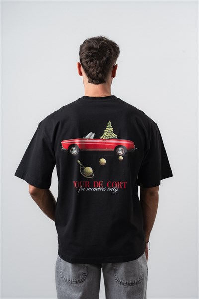 Erkek Cort Baskılı Oversize T-Shirt Siyah
