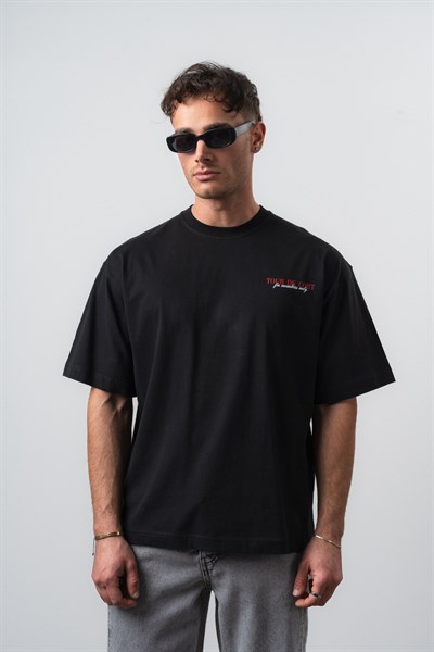 Erkek Cort Baskılı Oversize T-Shirt Siyah