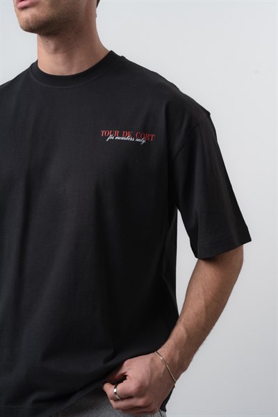 Erkek Cort Baskılı Oversize T-Shirt Siyah