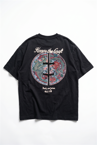Erkek Craft Nakış Detaylı Oversize T-Shirt Siyah