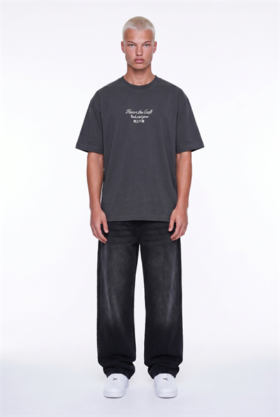 Erkek Craft Nakış Detaylı Oversize T-Shirt Füme