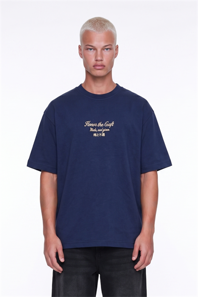 Erkek Craft Nakış Detaylı Oversize T-Shirt Lacivert