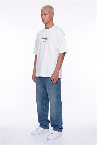 Erkek Craft Nakış Detaylı Oversize T-Shirt Ekru
