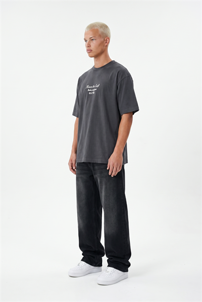 Erkek Craft Nakış Detaylı Oversize T-Shirt Füme