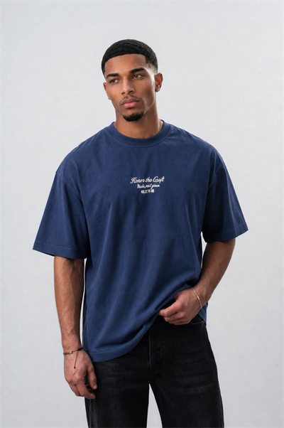 Erkek Craft Nakış Detaylı Oversize T-Shirt Lacivert