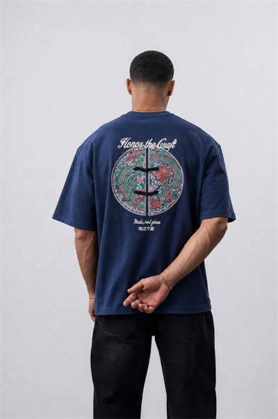 Erkek Craft Nakış Detaylı Oversize T-Shirt Lacivert
