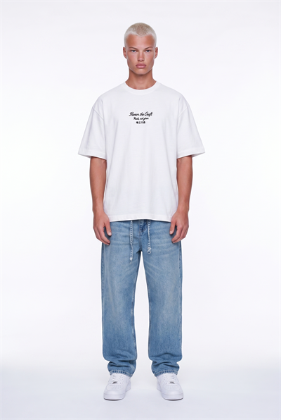Erkek Craft Nakış Detaylı Oversize T-Shirt Ekru