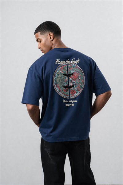 Erkek Craft Nakış Detaylı Oversize T-Shirt Lacivert