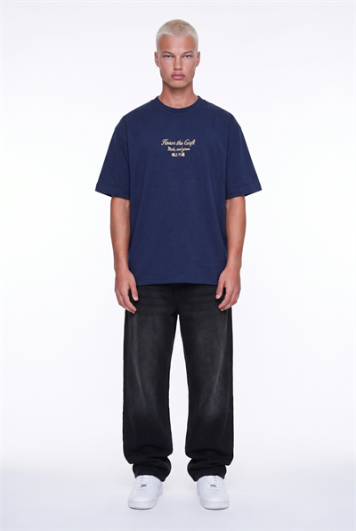 Erkek Craft Nakış Detaylı Oversize T-Shirt Lacivert