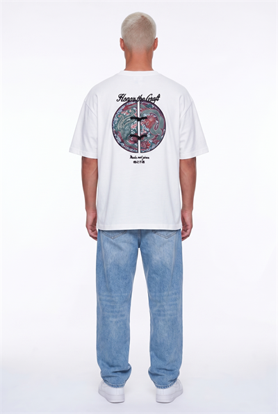 Erkek Craft Nakış Detaylı Oversize T-Shirt Ekru