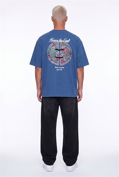 Erkek Craft Nakış Detaylı Oversize T-Shirt Lacivert